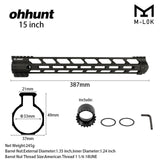 AR15 Free Float M-LOK Handguard 7" 9" 10" 12" 13.5" 15" Picatinny Rail Mount with Steel Barrel Nut